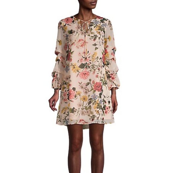 Vince Camuto V-Neck Floral Mini Dress | Pink Floral Pattern | Size 6 - Picture 1 of 10